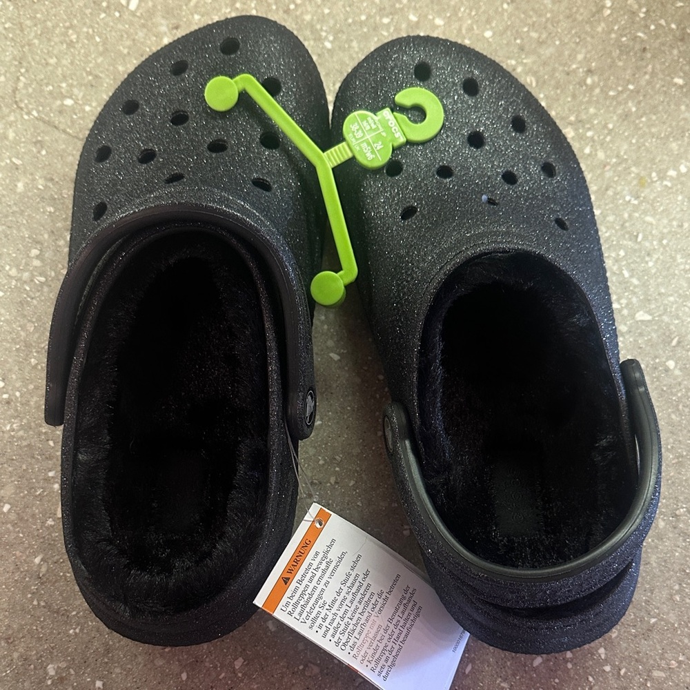Black Glitter Clogs with Fleece Lining BNWT